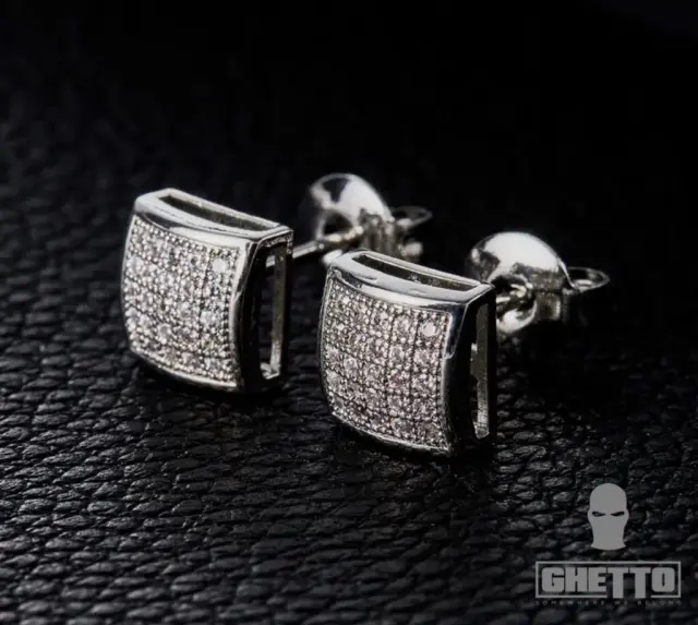Ghetto 2024 Hip Hop Square Earrings Iced Out 2
