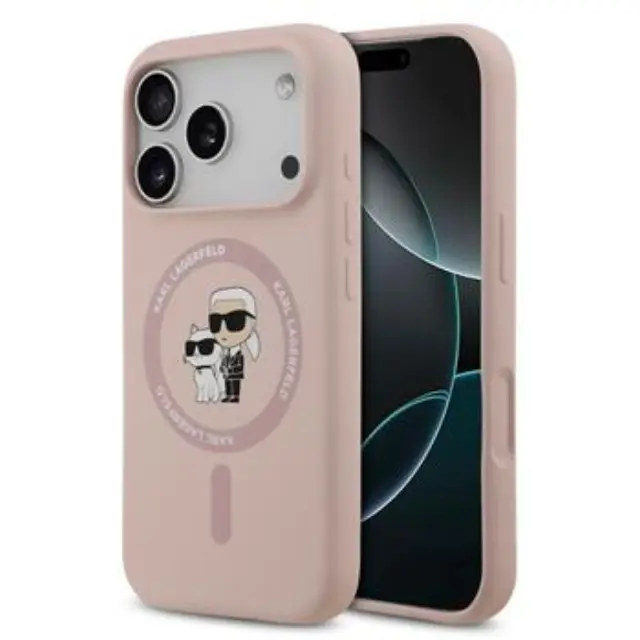 Karl Lagerfeld Liquid Silicone Karl and Choupette MagSafe Case for iPhone 18 Pro Pink