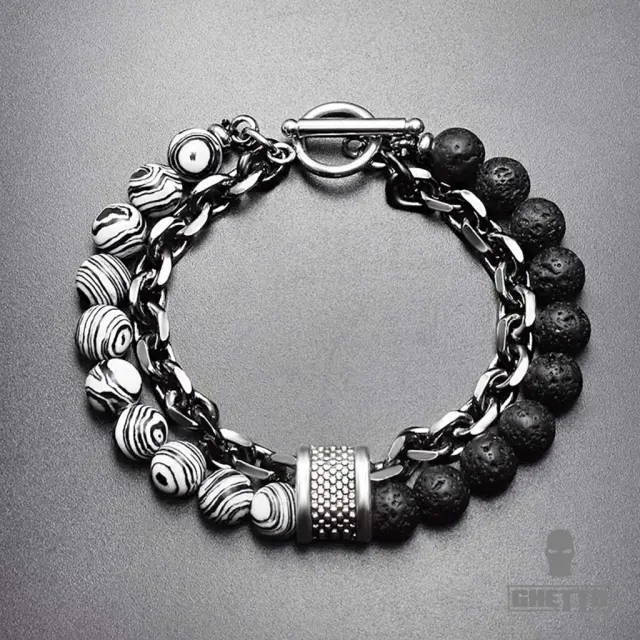 Ghetto Natural Map Stone Beaded Bracelet Gray