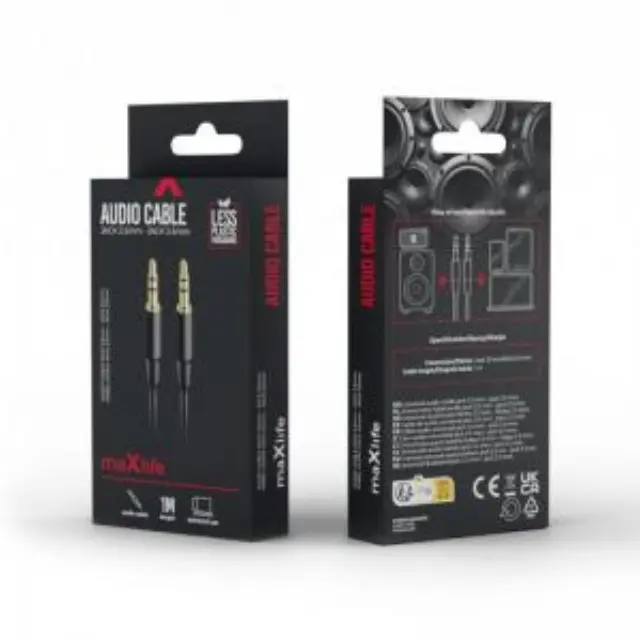Maxlife audio cable jack 3.5 mm - jack 3.5 mm 1m black 3