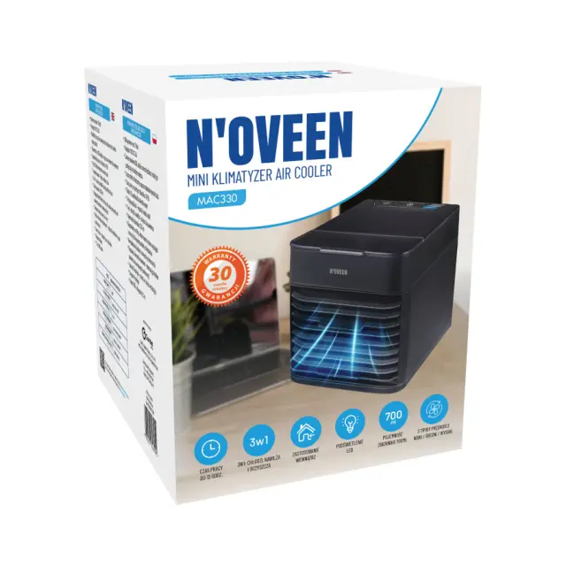 Mini Air Cooler N'oveen MAC330 3 σε 1 7W με LED Φωτισμό και Επιλογή Ταχύτητας Αέρα 2