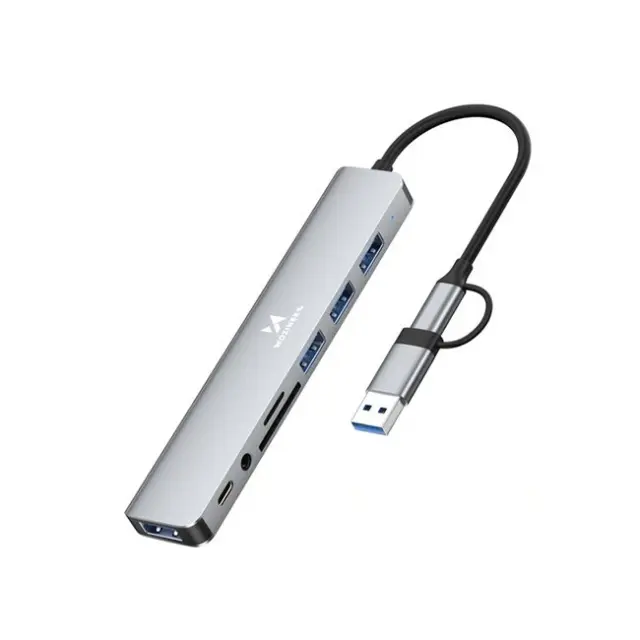 Wozinsky Docking Station WAH-81 8in1 USB 3.0 SD Card Reader & Audio Output Gray