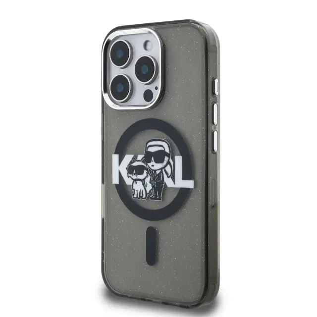 Karl Lagerfeld IML Glitter Karl and Choupette Sketch MagSafe Case for iPhone 16 Pro Max Black 2
