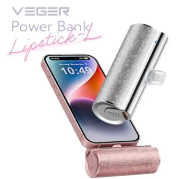 Veger® W0573 - Power Bank 5000mAh 12W Lipstick-C Silver 3