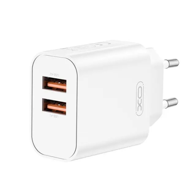 Universal φορτιστής με 2 εξόδους USB-A, 12W σε λευκό χρώμα