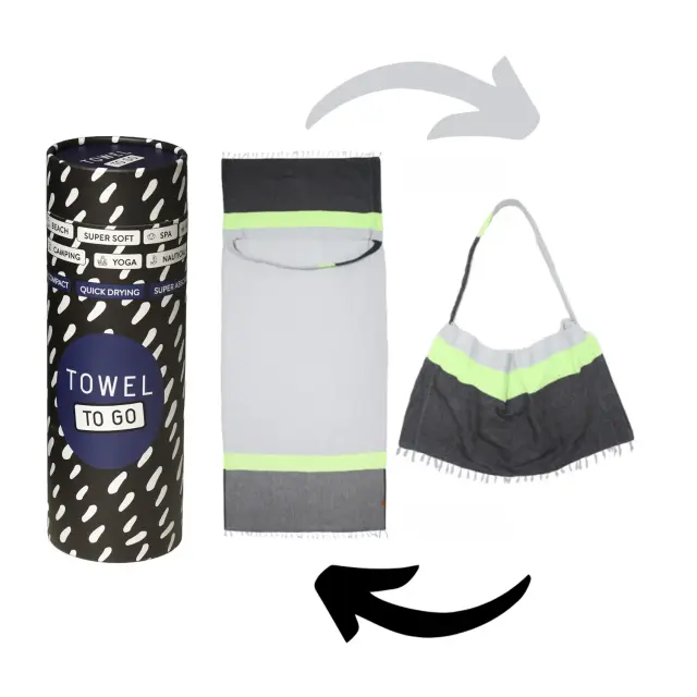 Towel To Go Neon Πετσέτα Θαλάσσης-Τσάντα, 2 σε 1 Grey