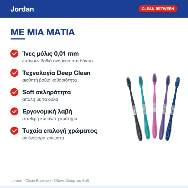 Jordan Clean Between Toothbrush (1τμχ) - Soft Οδοντόβουρτσα Βαθύ Καθαρισμού 2