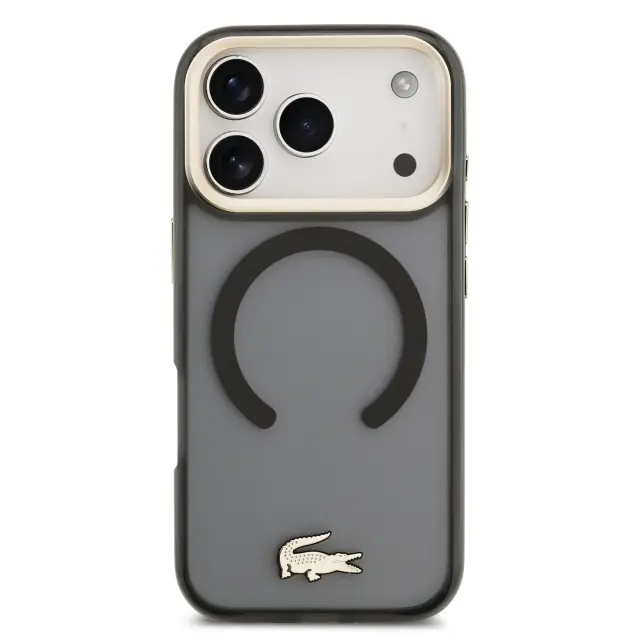 Lacoste PC/TPU Frosted Finish Gold Logo MagSafe Case for iPhone 17 Pro Black 3