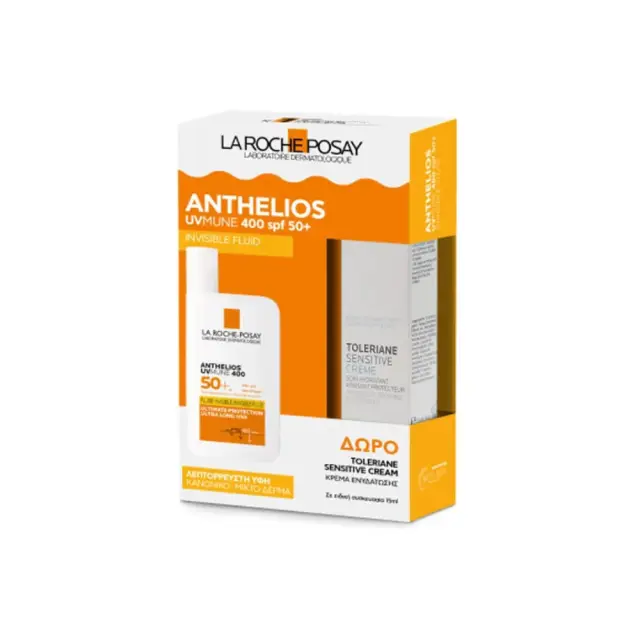 La Roche Posay Promo Anthelios UVMune 400 Invisible Fluid, Αντηλιακό Προσώπου για Κανονικό & Μικτό Δέρμα SPF50+ 50ml & Δώρο Toleriane Sensitive Crea, Ενυδατική Κρέμα Προσώπου για Ευαίσθητες Επιδερμίδες, 15ml