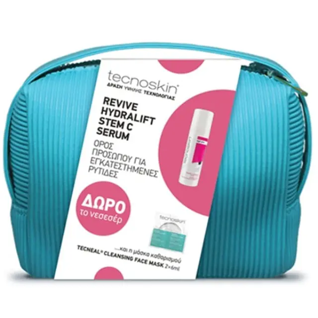TECNOSKIN Promo Revive & Hydralift Ορός Προσώπου 30ml, Δώρο Tecneal Cleansing Μάσκα Προσώπου, 2x6ml & Δώρο Νεσεσέρ, 1τεμ, 1σετ