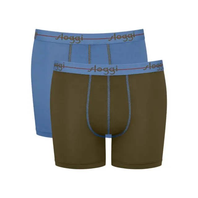 Sloggi Ανδρικό Boxer Start Short Box - Διπλό Πακέτο, Χρώμα Χακί-Γαλάζιο