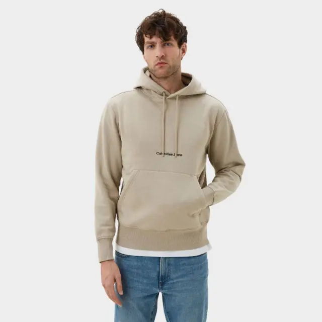 Calvin Klein - Ανδρικό Φούτερ με Κουκούλα και Τσέπες Institutional J30J322894-PED Μπεζ - 2XL