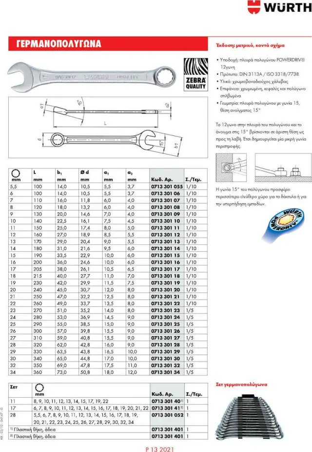 Wurth Σετ Γερμανοπολύγωνα με Mέγεθος από 8mm έως 22mm 071330140 11τμχ 3