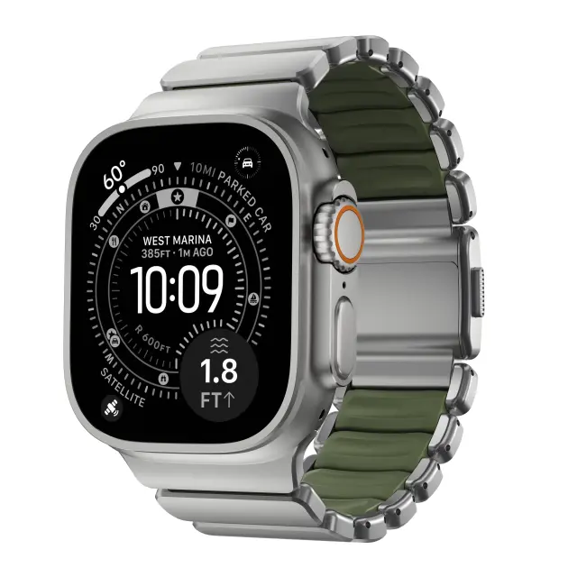 Nomad Stratos Band Natural Titanium Forest Green FKM AW 45/46/49mm 2