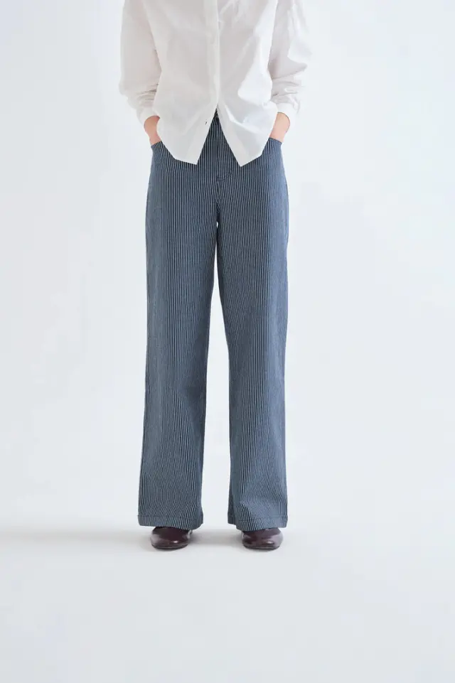 COMPANIA FANTASTICA HIGH-WAISTED TROUSER (63C/11013 WHITE-BLUE) - 40