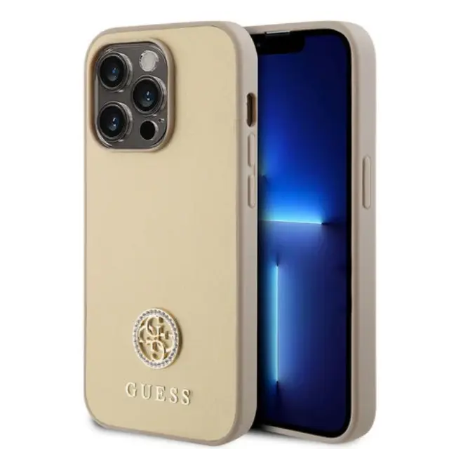 Guess iPhone 15 Pro Max Hardcase - Metal Logo Strass - Gold