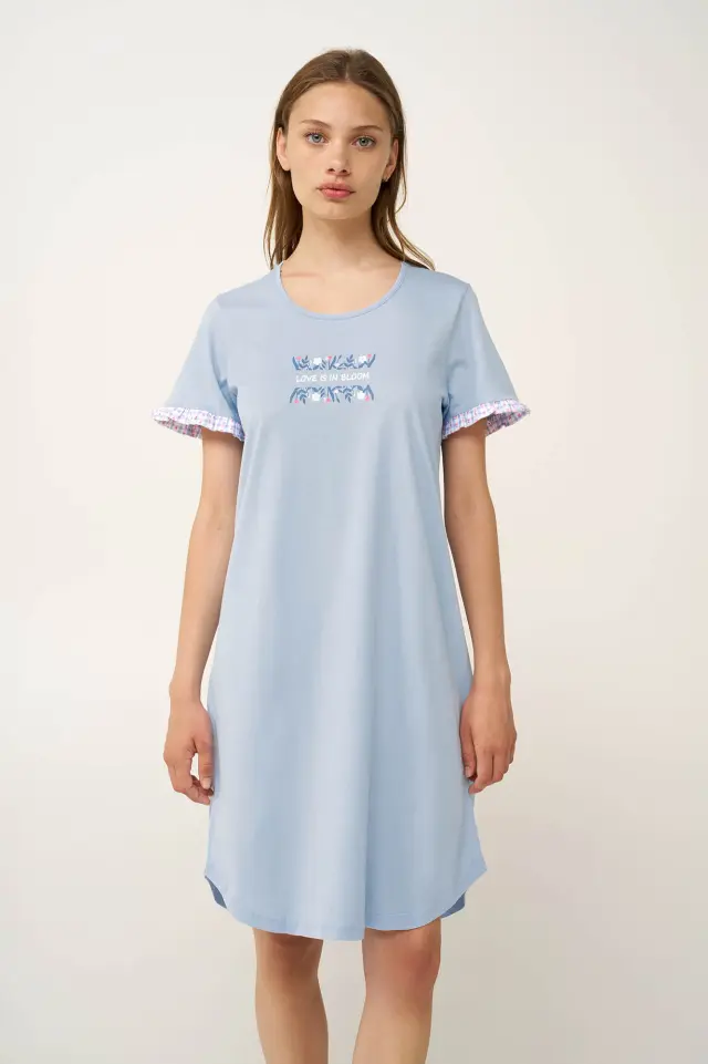 Βαμβακερό Νυχτικο με Κοντό Μανίκι Vamp 24244 BLUE KENTUCKY