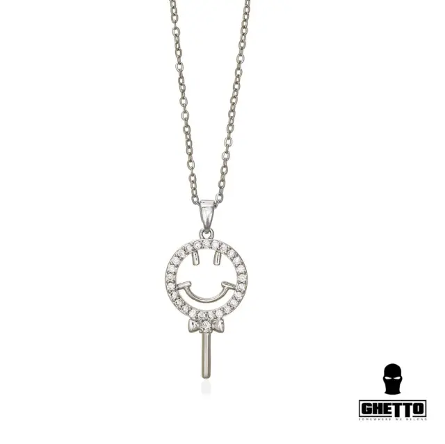 Ghetto Smile Circle Zircon Pendant Necklace Silver
