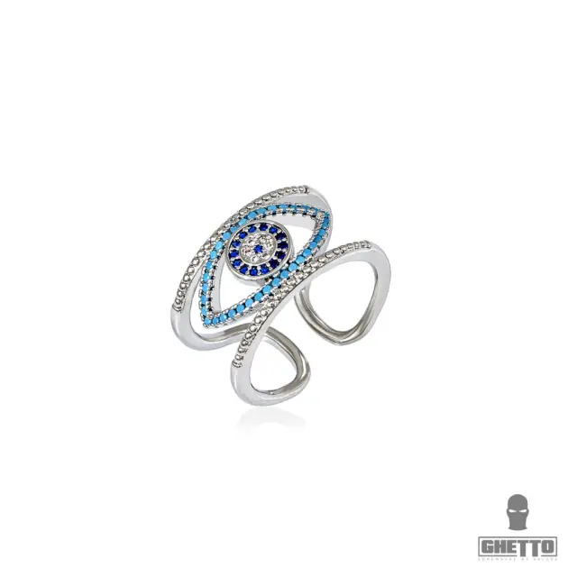 Ghetto Greek Eye CZ Adjustable Ring