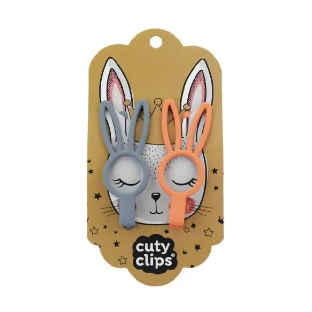 Cuty Clips Bunny Eyes Παιδικά Κοκαλάκια με Τσιμπιδάκι 2Τεμ. No11 - Γκρι & Πορτοκαλί