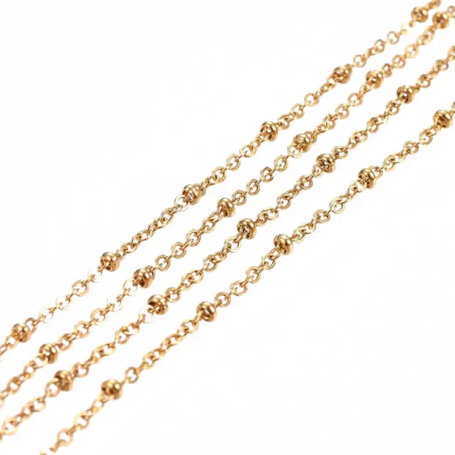 Αλυσίδα Ανοξείδωτο Ατσάλι 304 Golden Satellite με Χάντρες - 1.6mm ~2m