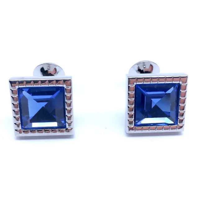 Ασημί Σχεδιαστικά Μανικετόκουμπα με Μπλε Zircon – LGD-DK-64 2
