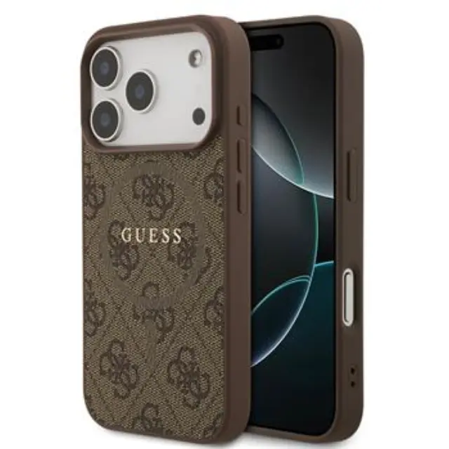 Guess PU Leather 4G Colored Ring MagSafe Case for iPhone 17 Pro Brown