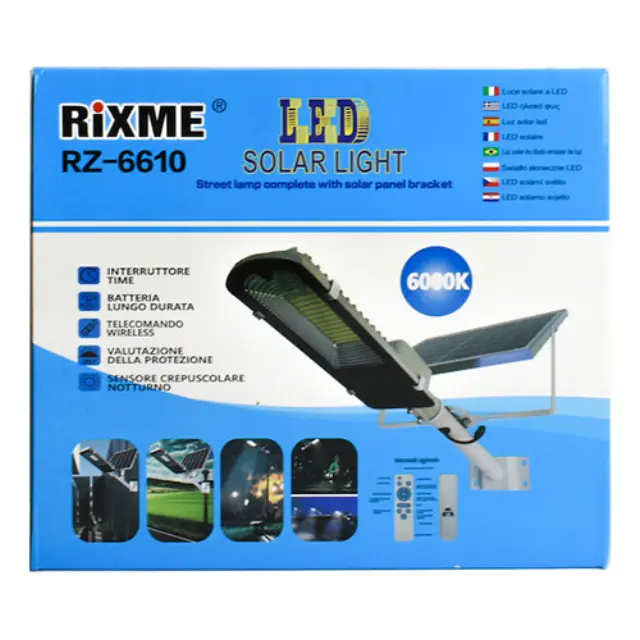 Rixme Ηλιακό Φωτιστικό Δρόμου 100W Ψυχρό Λευκό 6000K με Φωτοκύτταρο IP67 38.5x14x6εκ. RZ-6610 3