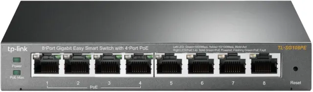 TP-LINK Switch TL-SG108PE 8 Ports Gigabit Easy Smart with 4-Port PoE (TL-SG108PE) (TPTL-SG108PE)