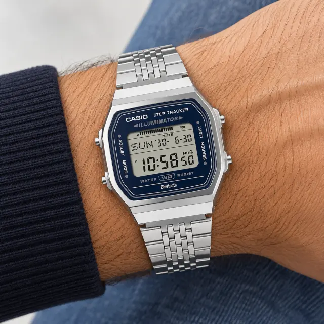 Ανδρικό Ψηφιακό Ρολόι Casio Vintage 11-ABL-100WE-2AEF Ασημί με Μπλε Καντράν, Bluetooth & Βηματομετρητή 2
