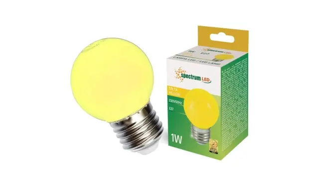 LED G45 E-27 230V 1W YELLOW PCV SPECTRUM