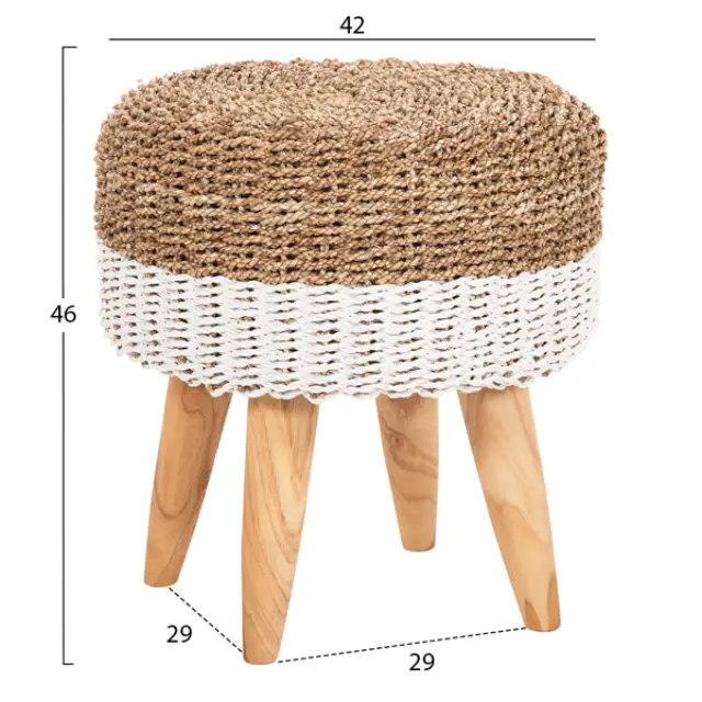 Σκαμπό Beam ξύλο τεακ και Seagrass σε φυσικό & λευκό Φ42x46 εκ. 2
