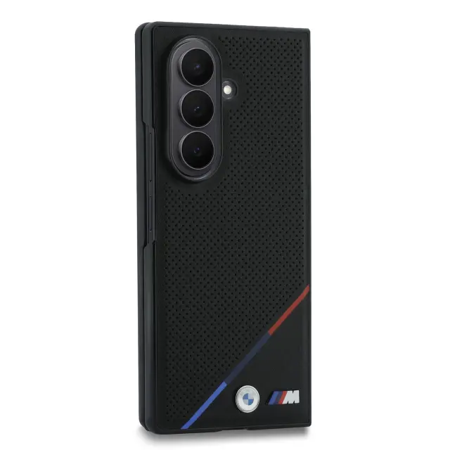 BMW M PU Perforated Tricolor Stripe Magnetic Case for Samsung Galaxy Z Fold 8 Ultra Black 3