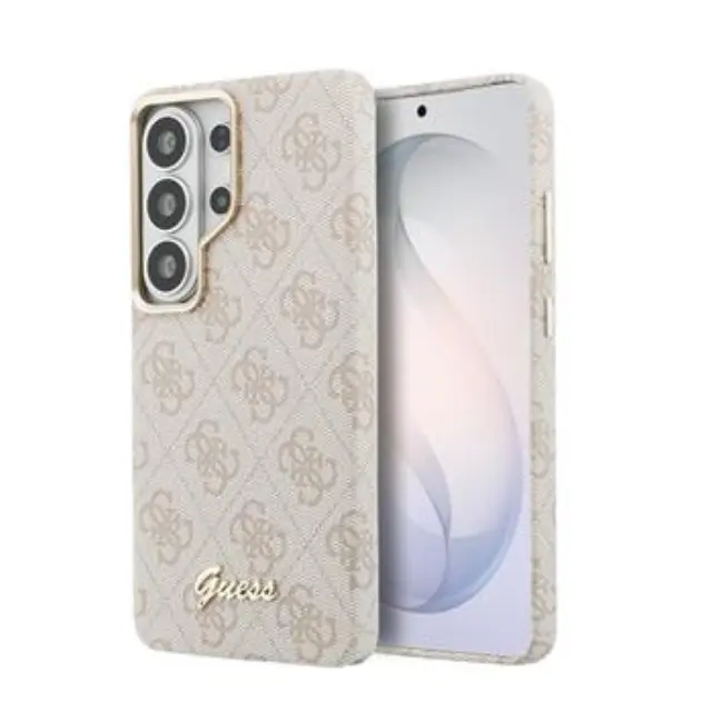Guess PU 4G Script Metal Logo Magnetic Case for Samsung Galaxy S26 Ultra Pink