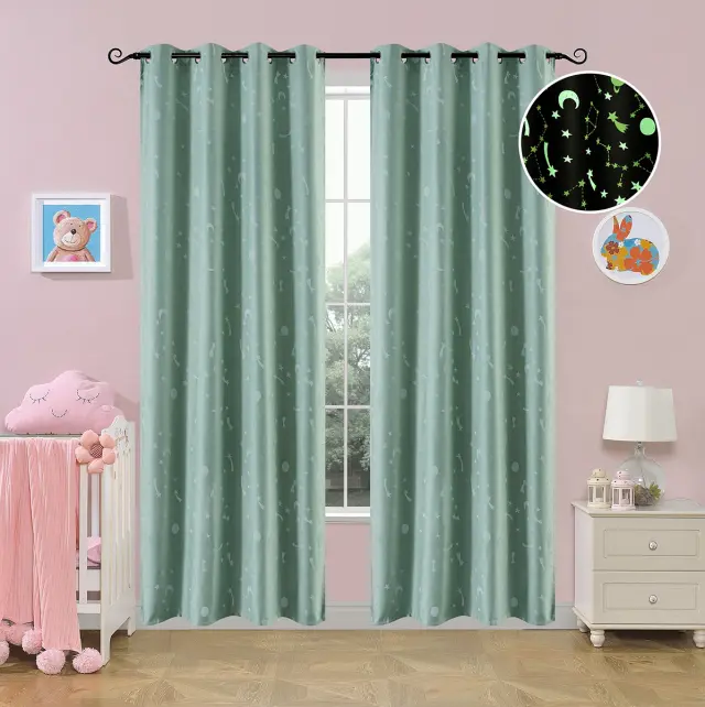 Κουρτίνα Με 8 Κρίκους 140x260 Φωσφοριζέ Beauty Home 6140 Μέντα 100% Πολυέστερ