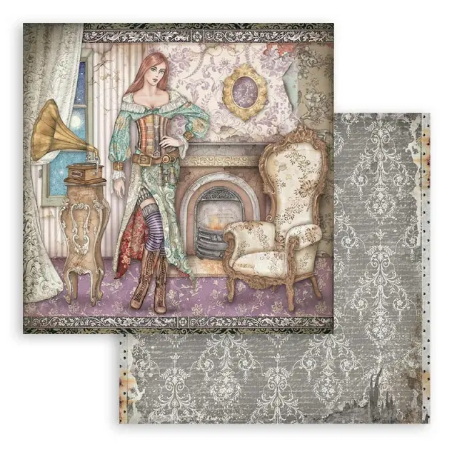 Χαρτί scrapbooking διπλής όψης 30x30cm Stamperia, Lady Vagabond Lifestyle, Grammofono