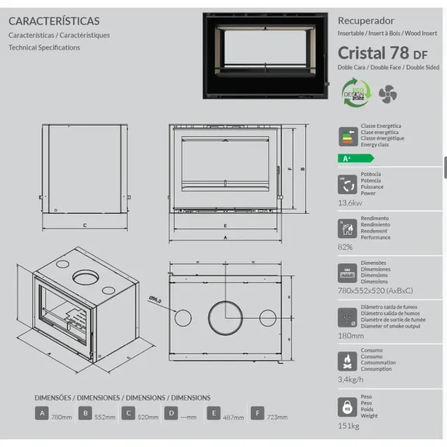 C&A Chama Cristal 78 DF Ενεργειακό Τζάκι Ξύλου 3