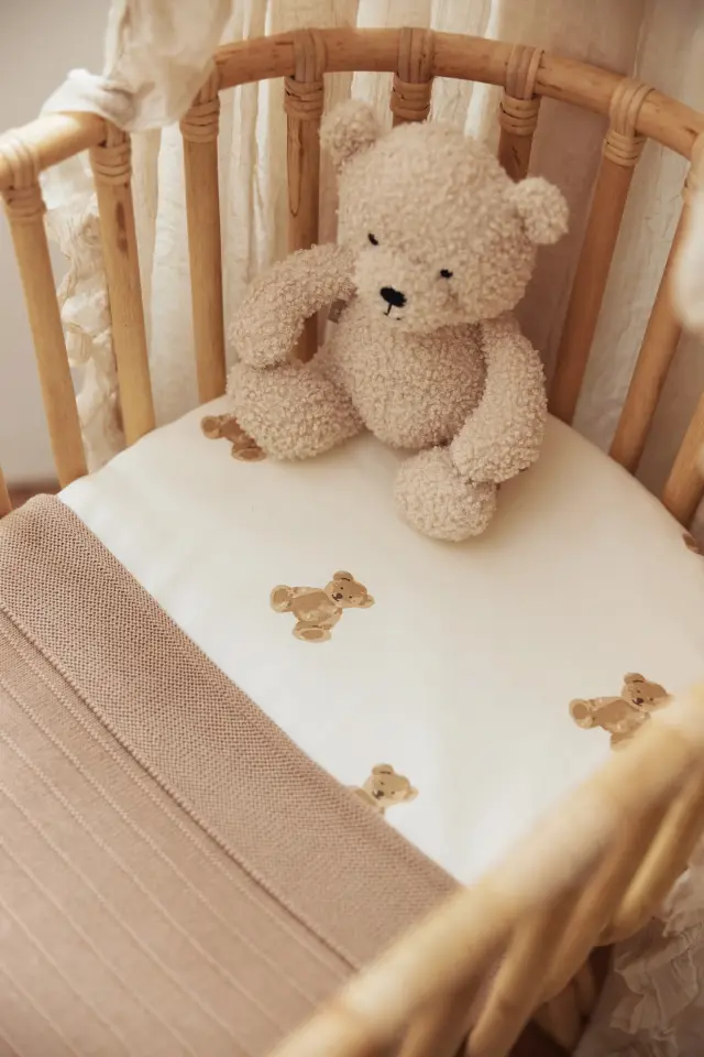 Jollein: Fitted Sheet - Jersey - Teddy Bear σεντόνι κούνιας με λάστιχο 70/75x140/150cm 2
