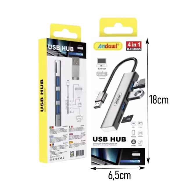 Andowl USB Hub 4 σε 1 με 4 Θύρες Q-HU805 - USB Hub 281790 2