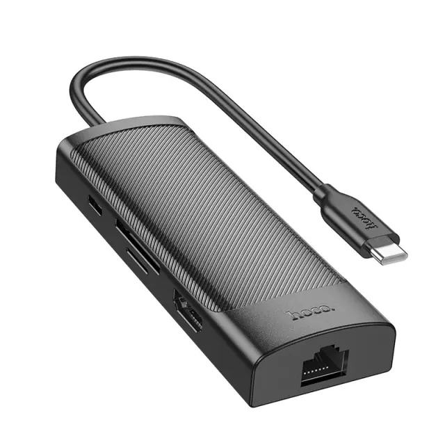 Αντάπτορας Hoco HB44 Easy Safe 8-in-1 USB-C σε USB 3.0 5Gbps USB 2.0 USB-C PD100W USB-C Micro SD TF Card HDMI 4K και RJ45 3