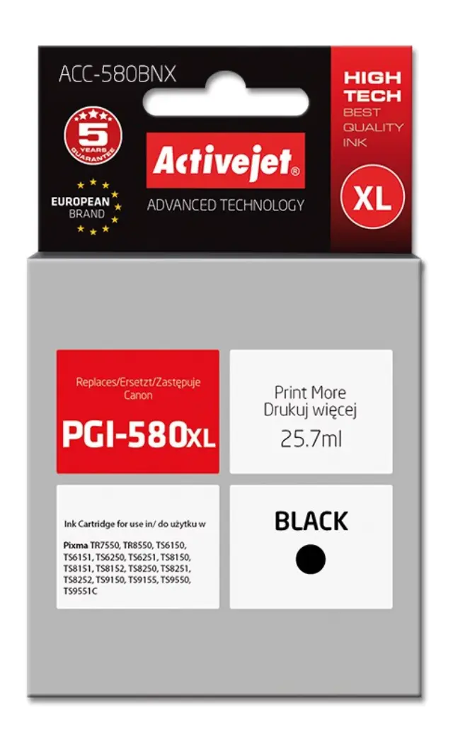 Activejet ACC-580BNX ink (replacement for Canon PGI-580XLBk Supreme 25.7 ml black)