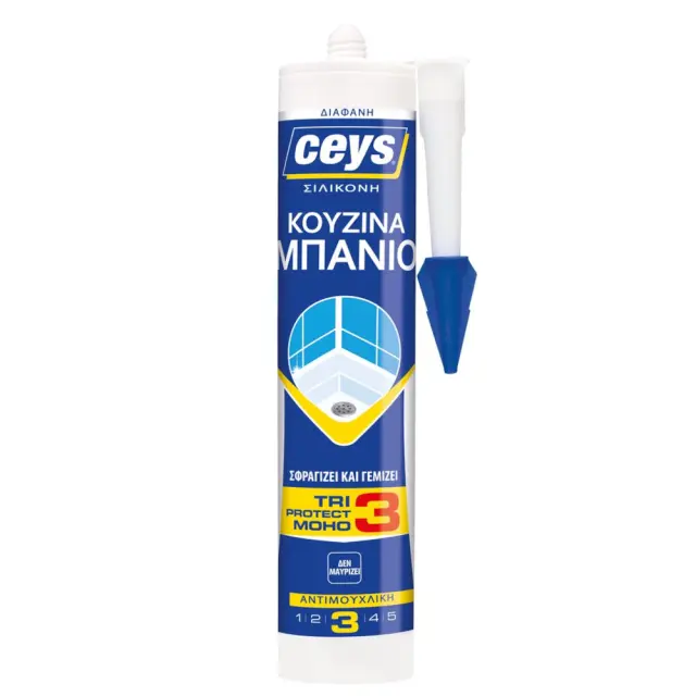 Σιλικόνη CEYS Διάφανο Αντιμουχλική Τριπλής Δράσης Κουζίνα Μπάνιο 280ml