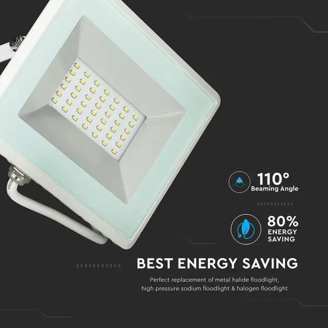 V-TAC Στεγανός Προβολέας IP65 Ισχύος 30W με Θερμό Λευκό Φως σε Λευκό χρώμα 4000K 3