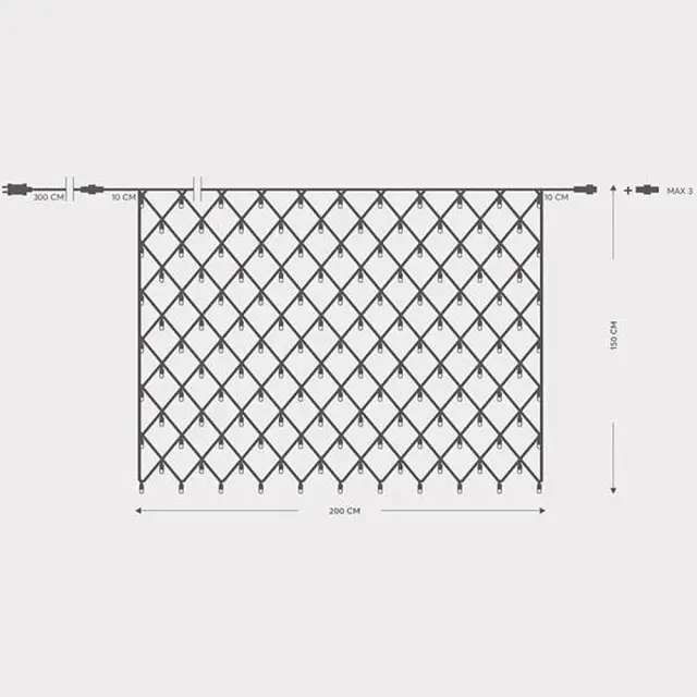 Δίχτυ 240 LED Προέκταση 300cm Πράσινο Καλώδιο Λευκό Φως 200x150cm IP44