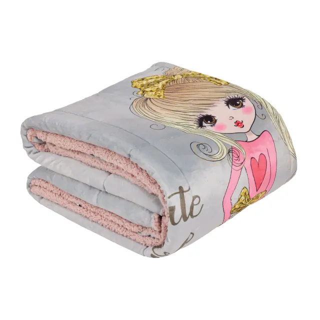 Κουβερτοπάπλωμα 160x220 Μονό 650gsm Kids Das Home 4971 Grey-Pink Fleece-Sherpa 3