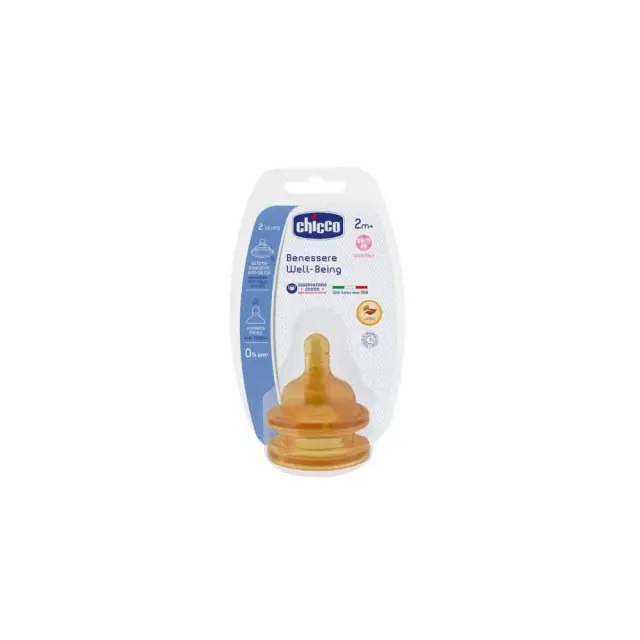 Chicco Well-Being Latex Adjustable Flow, Θηλή Καουτσούκ για Μπουκάλι με Ρυθμιζόμενη Ροή 2m+, 2τεμ