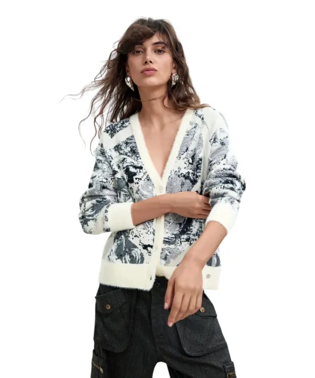 Desigual - Γυναικεία Πλεκτή Ζακέτα Bouquet Jersey 26WWJF51-1021 Λευκό