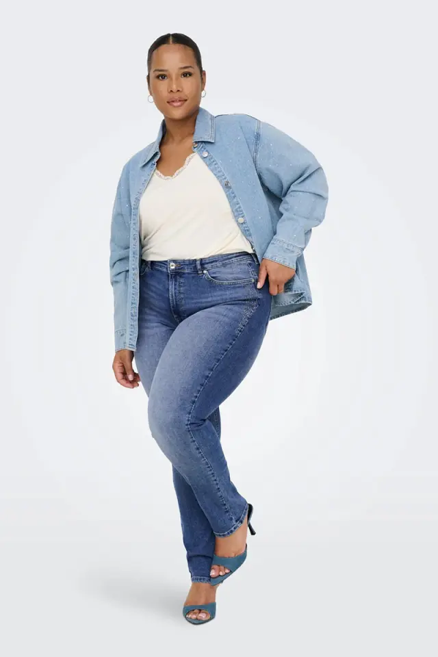 Only Carmakoma Carsui Μεσαλόμεσο Τζιν Παντελόνι σε Slim Γραμμή με Διακοσμητικές Πέτρες Μπλε - 42 3