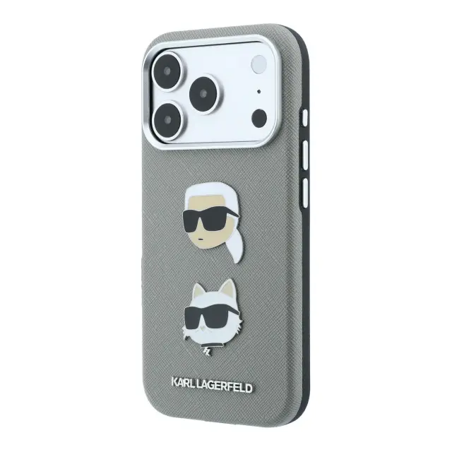 Karl Lagerfeld PU Semi Wrap Saffiano K&CH Heads Case for iPhone 18 Pro Max Grey 2