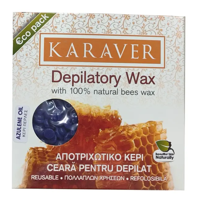 Karaver Ζεστό Αποτριχωτικό Κερί 250gr Pearls | Απόχρωση Αζουλένιο Λάδι